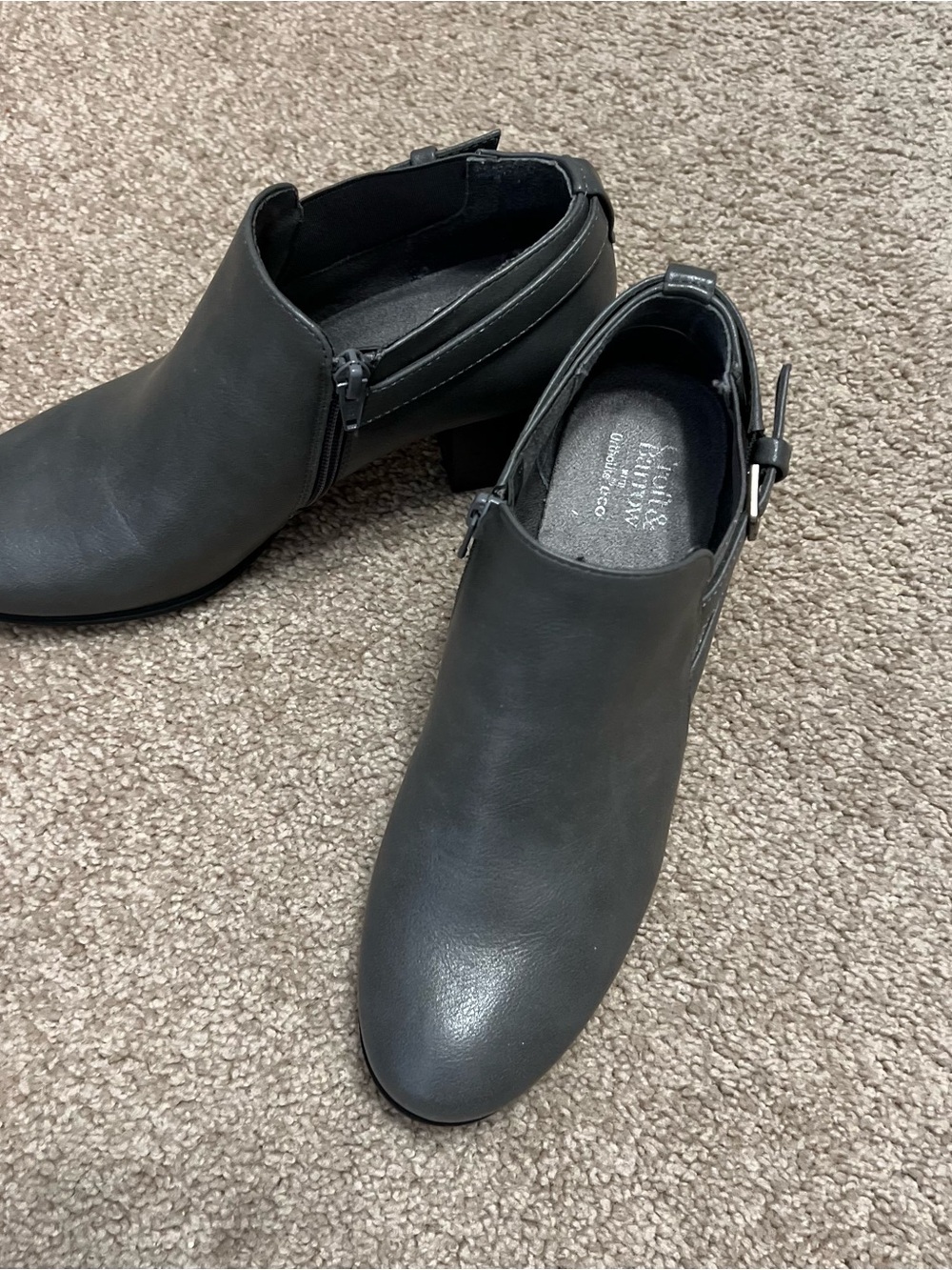 Croft and Barrow Grey Ankle Booties with Side Buckle and zipper